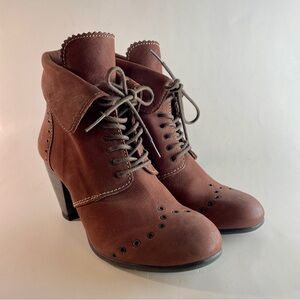 Fly London Leather Lace-Up Ankle Boots Brown Block Heel Size 38